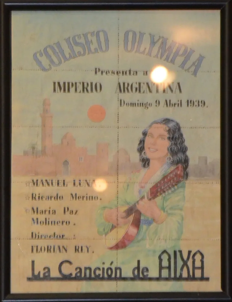 Cartel de sala de La canción de Aixa (1939). Imagen histórica del Legado Imperio Argentina; copia de catálogo para revisión privada.