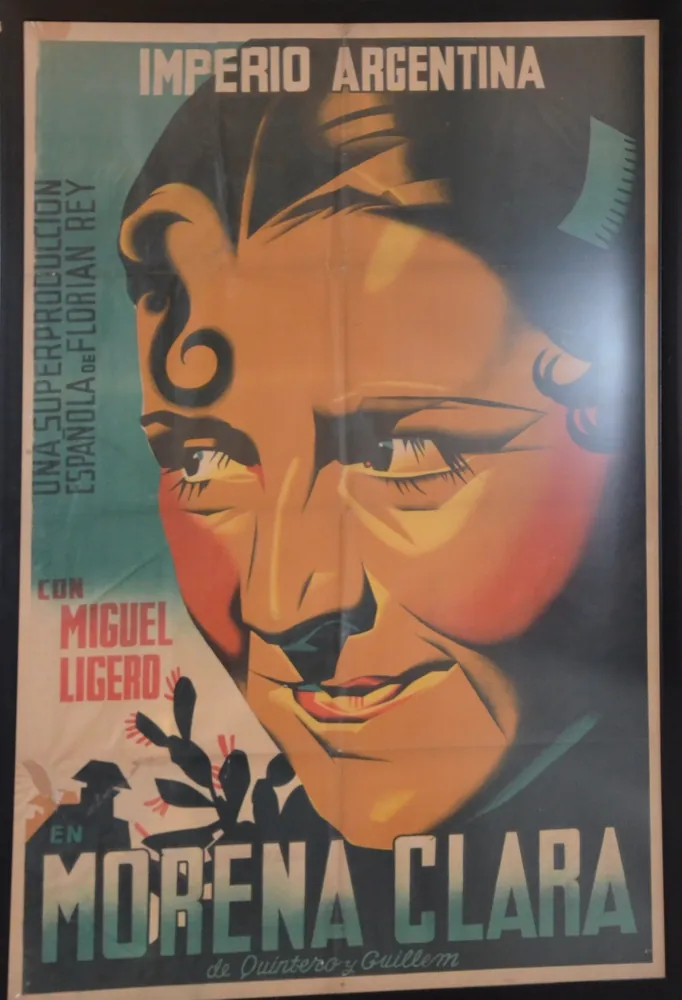 Cartel gráfico del rostro de Morena Clara (1936). Imagen histórica del Legado Imperio Argentina; copia de catálogo para revisión privada.